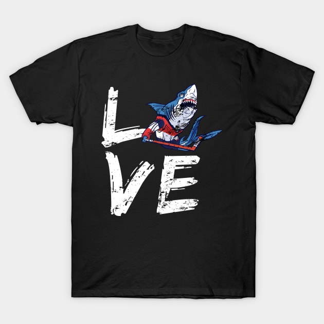 Hockey Shark Lover Distress Design T-Shirt by WPKs Design & Co